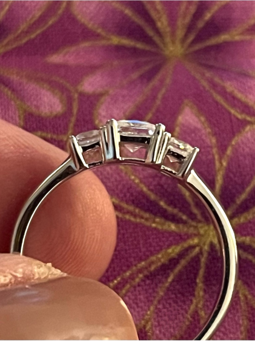 Classic Petite Three-Stone Moissanite  Diamond Ring Silver Sz 8 - Picture 7 of 8